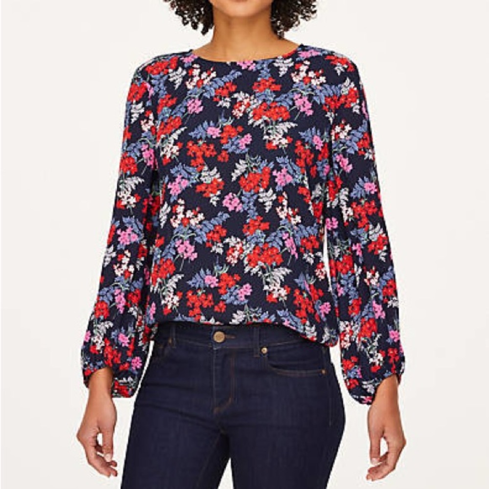 LOFT Multicolor Floral Blouse Long Sleeve Size XS, Casual, Garden Girl